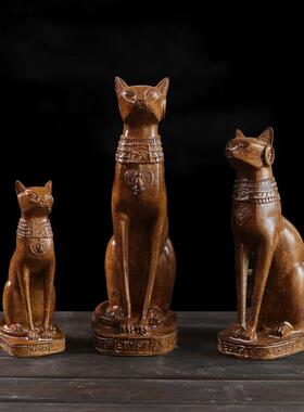 客厅摆件轻奢高级感2025新款北欧简约复古仿木色埃及猫树脂工艺品