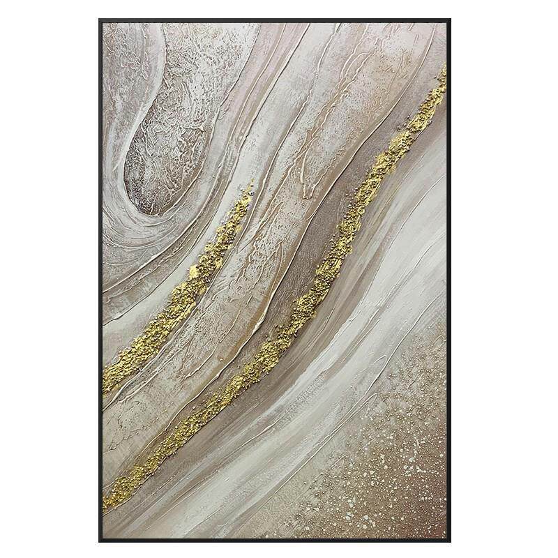 手绘油画立体金箔肌理画现代简约客厅背景墙竖版挂画玄关装饰画