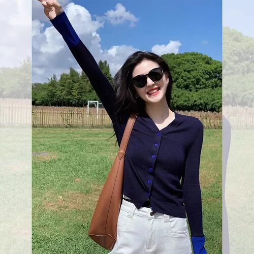 法国Rixo Kelly慵懒风藏青色小个子毛衣开 衫外套女超好看针织上