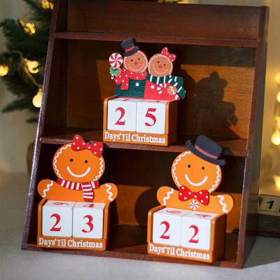 Wooden Advent Calendar - Gingerbread Couple Countdown Decor