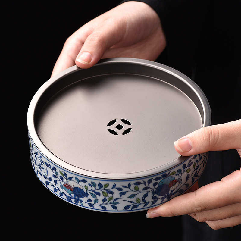 承功夫壶托盘盘茶托青花中式仿古承家用青釉建水陶瓷壶复古壶茶具