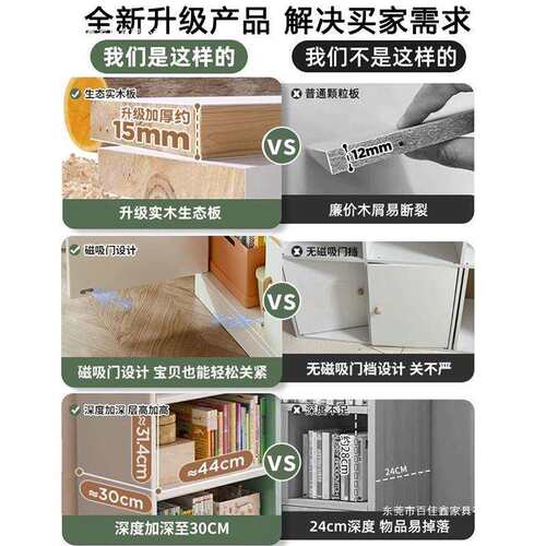 实木书柜学生家用儿童书架落地置物客厅带柜门储物柜子一体靠墙