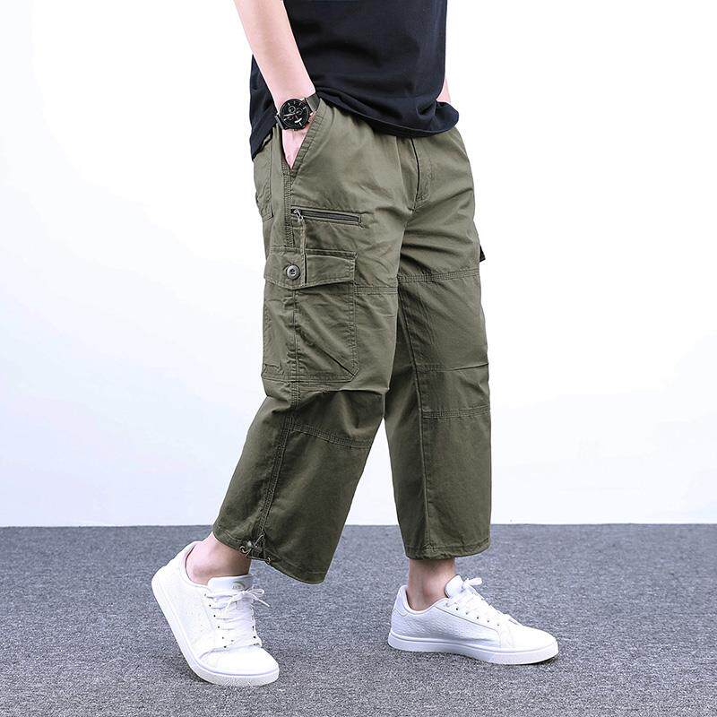 夏季薄男士八分裤男款休闲裤宽松纯棉直筒裤七分裤工装裤短裤潮流