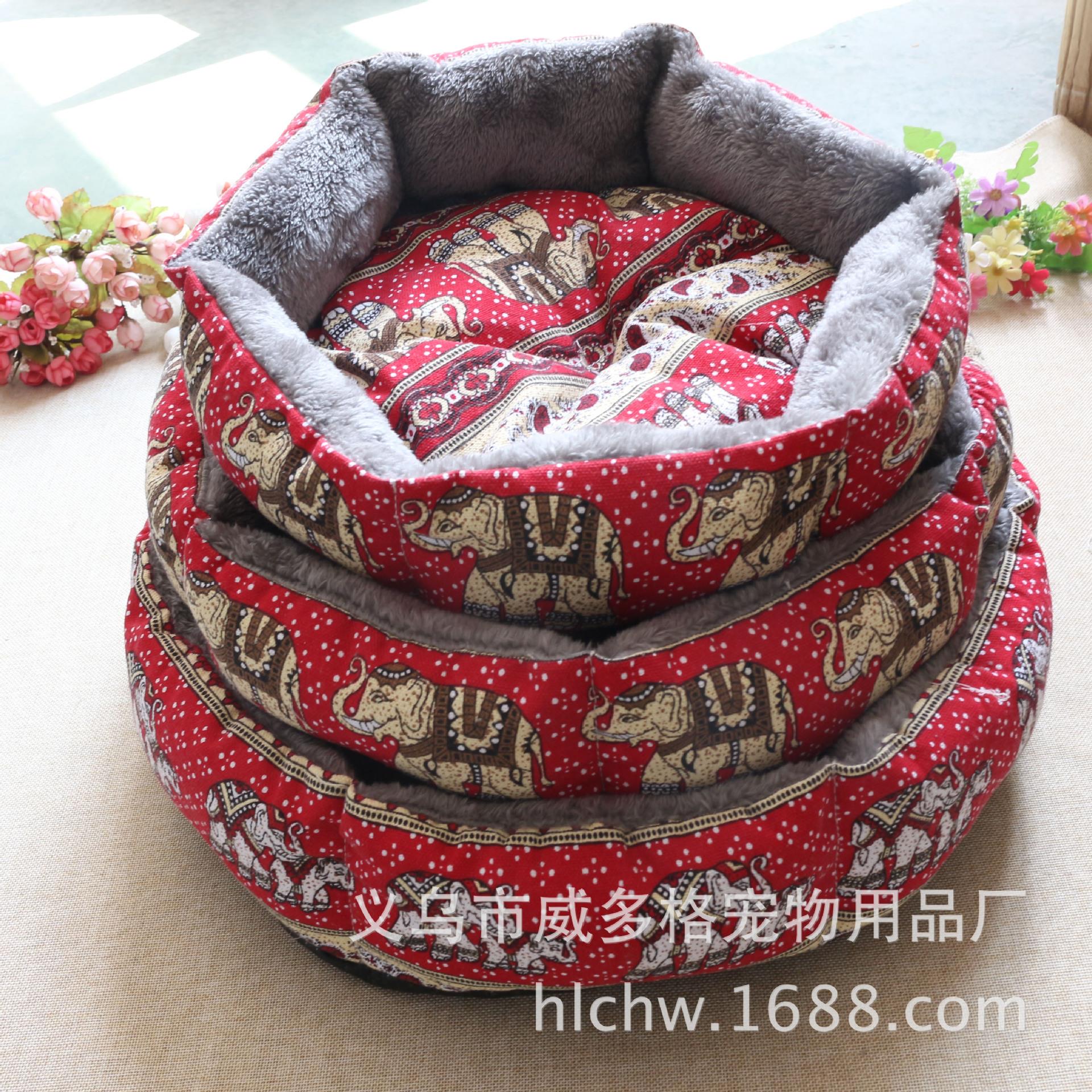 特价宠物用品秋冬狗窝印花帆布毛绒狗窝克拆洗两用宠物狗窝