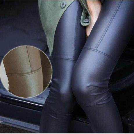Full imitation leather patchwork bottom pants, slimming
