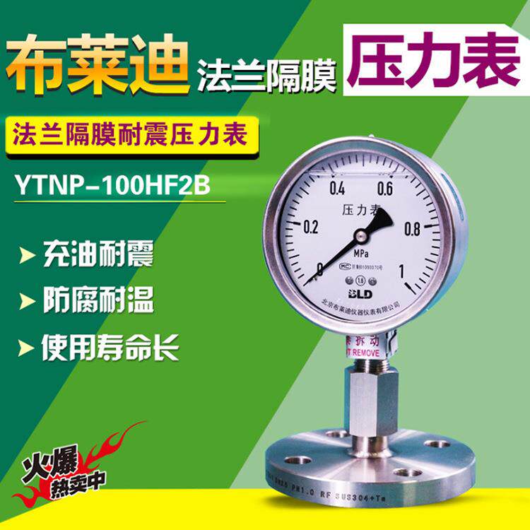 北京布莱迪法兰隔膜耐震压力表YTNP-100HF2B不锈钢法兰隔膜压力表