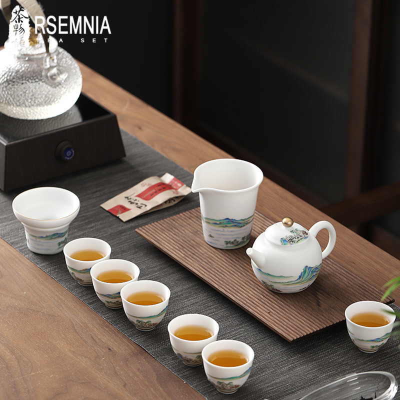 Rsemnia轻奢德化白瓷功夫茶具整套盖碗茶壶简约茶杯套装日常送礼