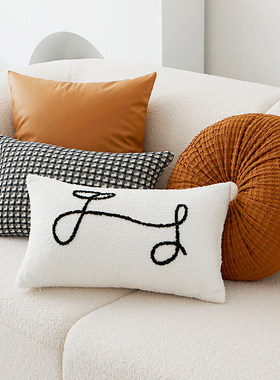 EQ4Fins风轻奢线条抱枕套腰靠靠枕长方形长条腰枕沙发客厅靠背垫