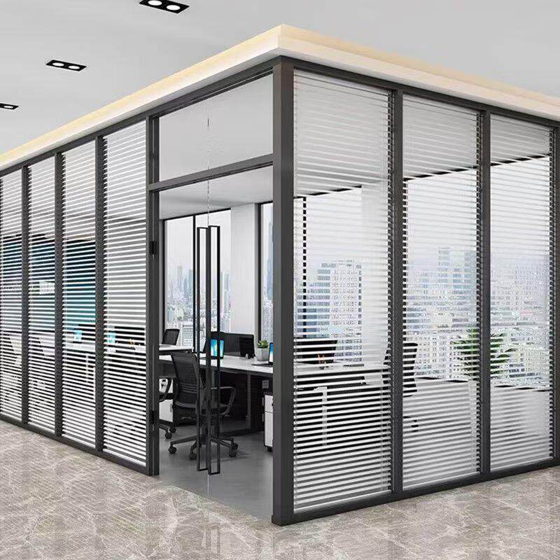 办公玻璃隔墙办公楼双层钢化玻璃内置百叶高隔断铝合金隔墙