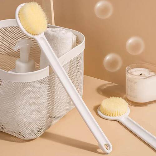 Minimalist Long-Handle Soft Bristle Bath Brush for Back Scru
