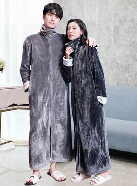 懒人宽松睡裙男士加厚秋冬季连身睡衣拉炼 炼 睡袍可外穿浴裙长版