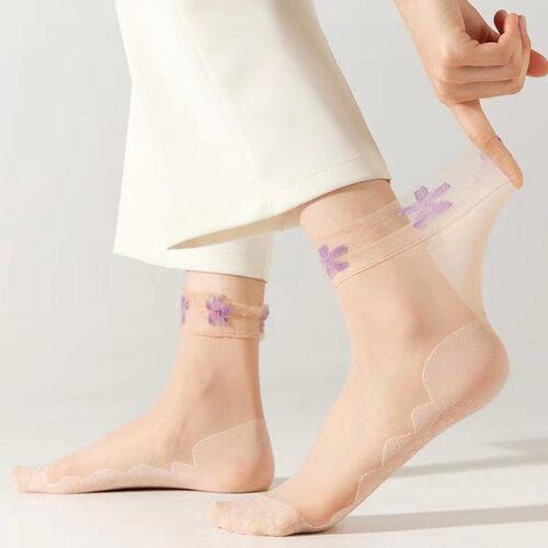 Lace top anti-slip lace mid-calf socks, short style for summ