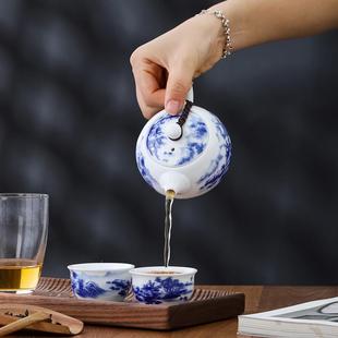 大号大容量家用小号玲珑 陶瓷白瓷功夫茶具青花泡茶壶单壶手绘日式