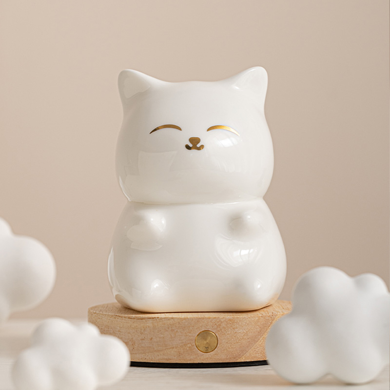 台灯床头灯招财猫春节新年礼物氛围灯浪漫卧室睡眠陶瓷小夜灯摆件