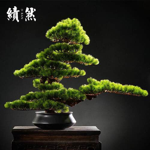 仿真绿植新中式迎客松盆景办公室样板房软装饰禅意枯山水造景摆件