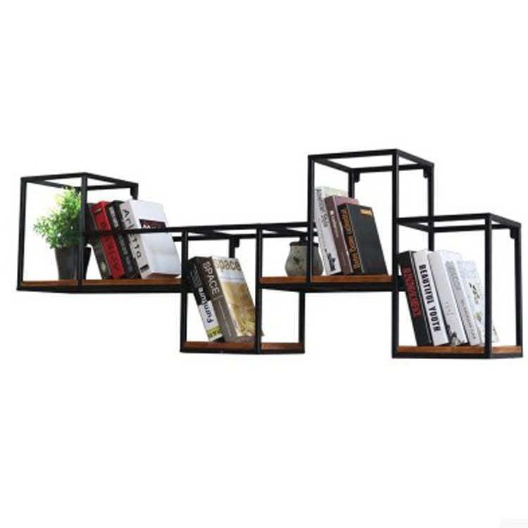 家用简约创意置物架 壁挂铁艺实木做旧收纳架美式工业风花架组合