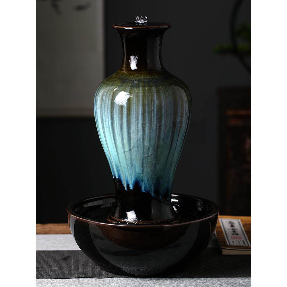 陶瓷花瓶流水喷泉摆件创意现代简约办公室客厅玄关加湿器桌面摆件