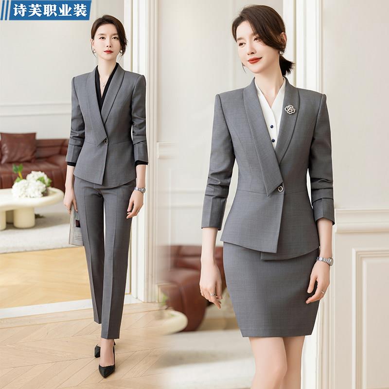 灰色西装职业装套装女春秋气质酒店经理工作服珠宝店前台导购工装