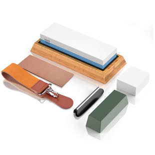 砥石油石蓝白家用白玉带底座刚厨房磨石磨刀石/双面60001000套装