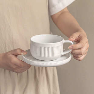 浮雕陶瓷杯碟套件下午茶茶具拉花杯家用早餐杯简约风咖啡杯碟 欧式