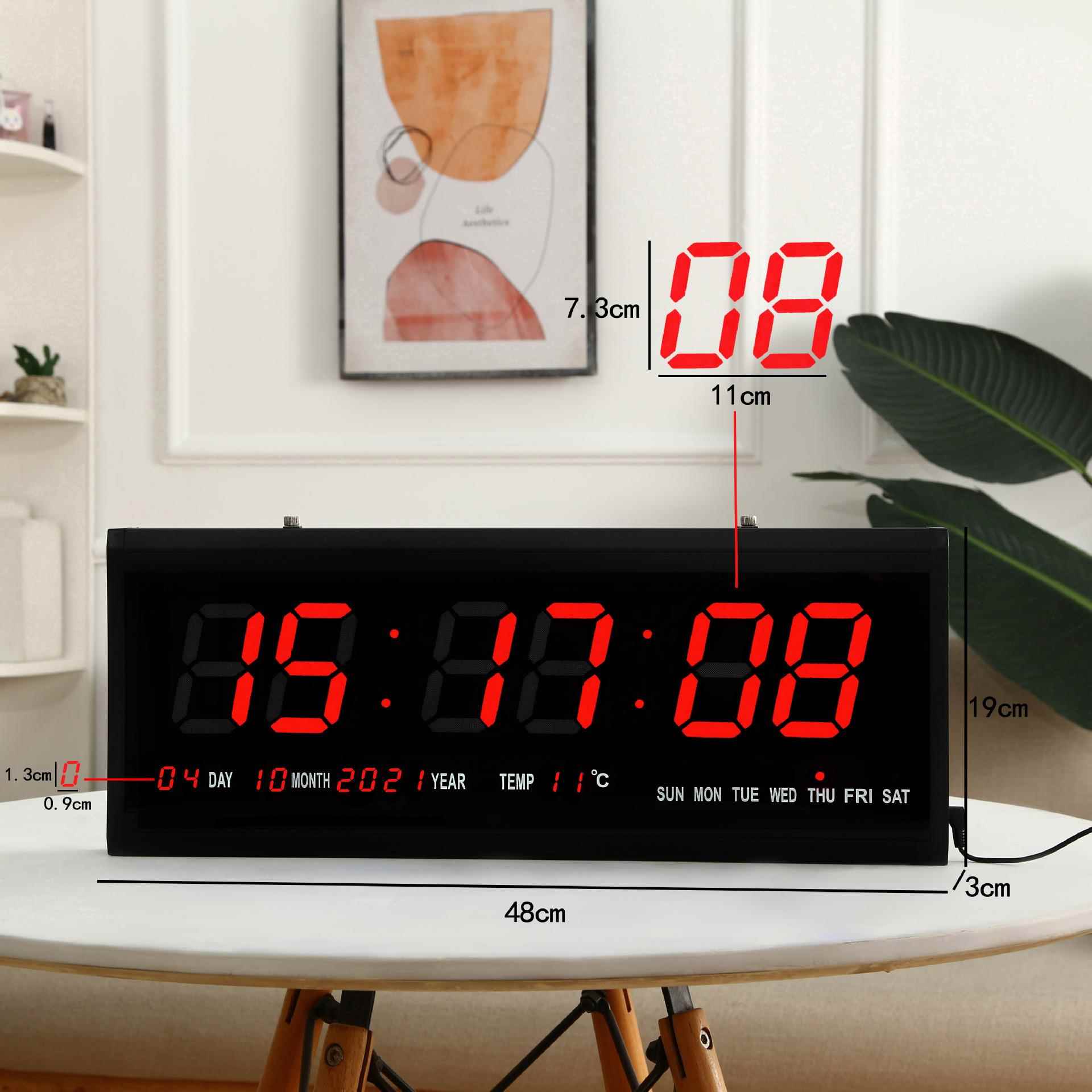 跨境家用LED家数码电子钟4819英文智能万年历挂钟表厂墙电子挂钟