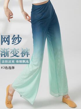 舞直筒裤古典弹网纱裤女形体基训渐变舞蹈9分裤艺考演出服0412d