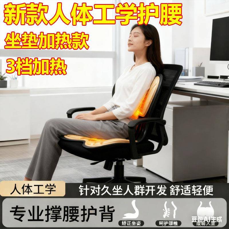办公室加热坐垫发热护腰腰靠靠背垫久坐神器人体工学座椅支撑靠垫