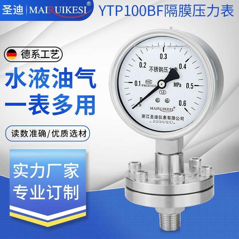 隔膜压力表YTP100BF/ML 耐腐蚀钽膜片衬四氟螺纹4分DN15 M20*1.5