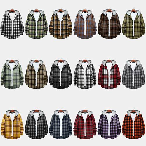 Hooded checkered shirt men's autumn checkered hooded shirt
