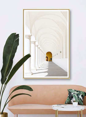 欧洲建筑挂画简约现代装饰画白色过道北欧玄关挂画竖版大尺寸壁画