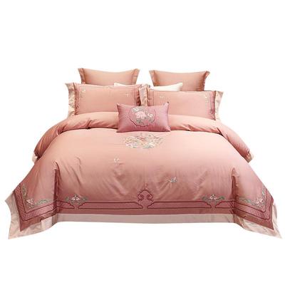 新中式高级感床上四件套婚庆纯棉100支长绒棉新婚礼红色绣花4件套