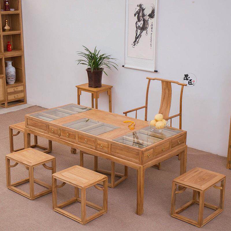 榆木展示柜中式珠宝文玩摆件展台手工台收银台饰品柜台精品中岛柜