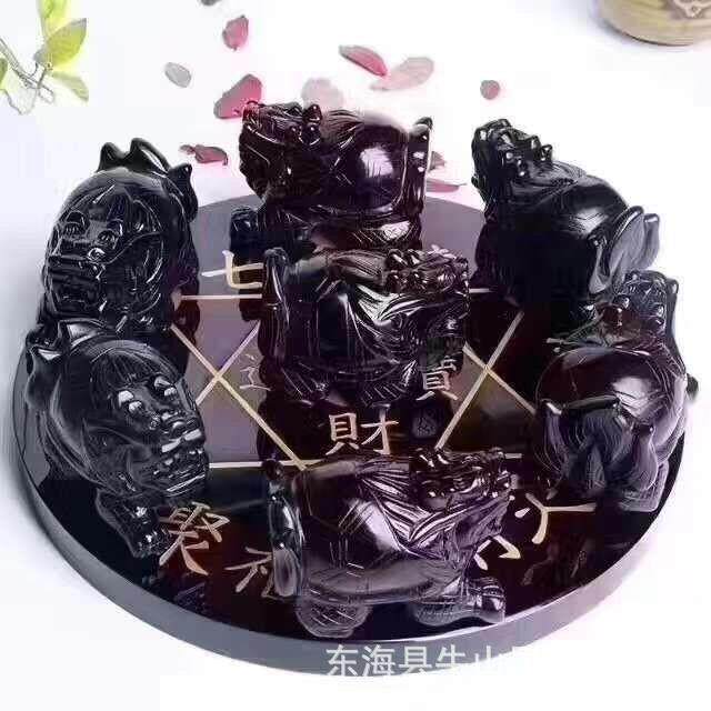 凤呈祥 天然墨西哥龙龟黑曜石七星阵家居办公摆件 支持复检