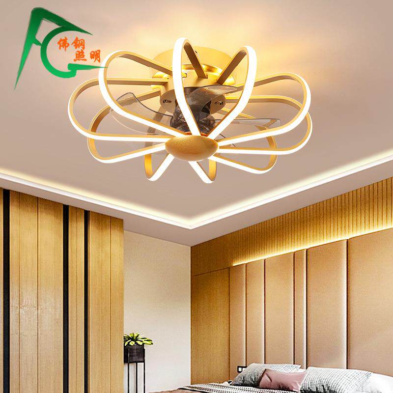 北欧隐形吸顶风扇灯卧室餐厅家创意超薄吊扇灯低楼层简约风扇带灯