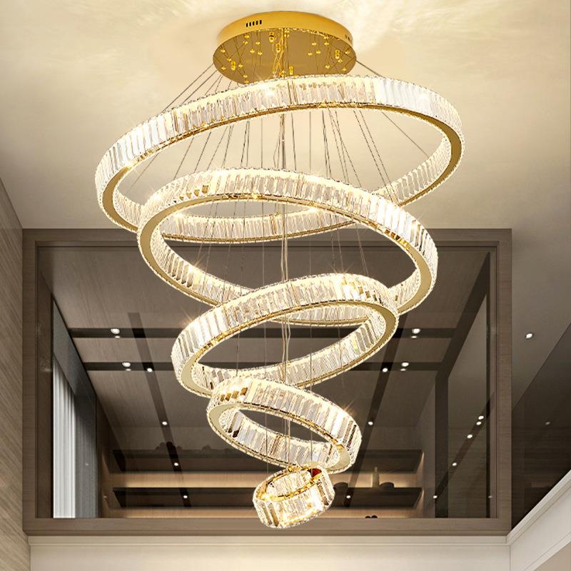全光谱复式楼客厅大吊灯现代别墅中空楼梯间酒店轻奢水晶灯具