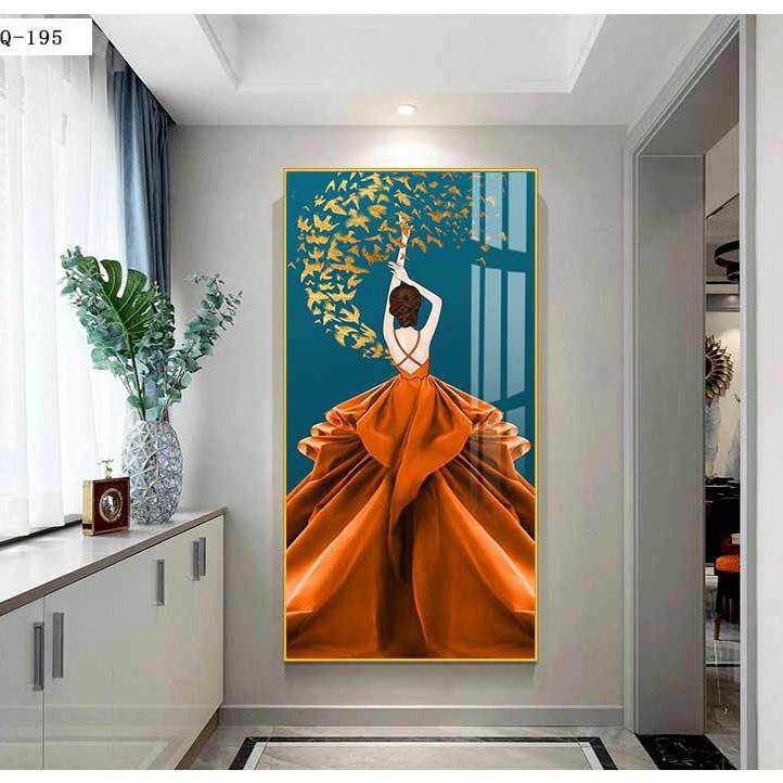红裙女孩艺术人物装饰画简约玄关楼梯过道走廊壁画进门挂画钻饰