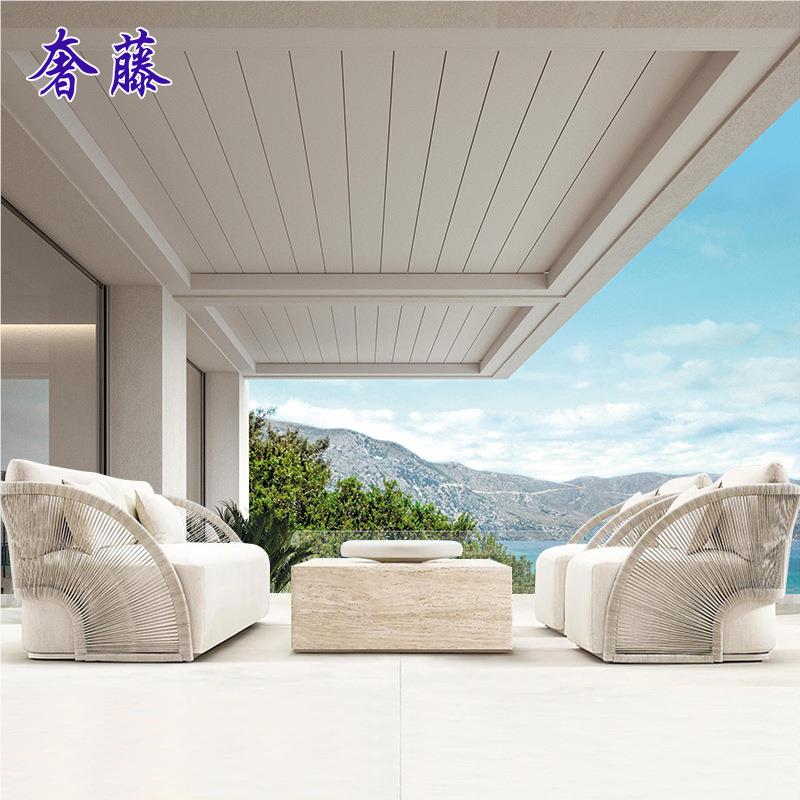 庭院花园沙发墅别酒208店露天台沙发家具轻奢简编约休闲户阳外藤