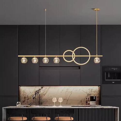 餐厅灯北欧灯具轻奢长条餐桌灯创意饭厅吧台简约现代全铜水晶吊灯