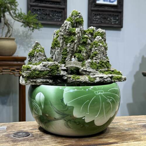 新中式覆古风格玉泉山桌面书房造景庭院微景观装饰流水摆件