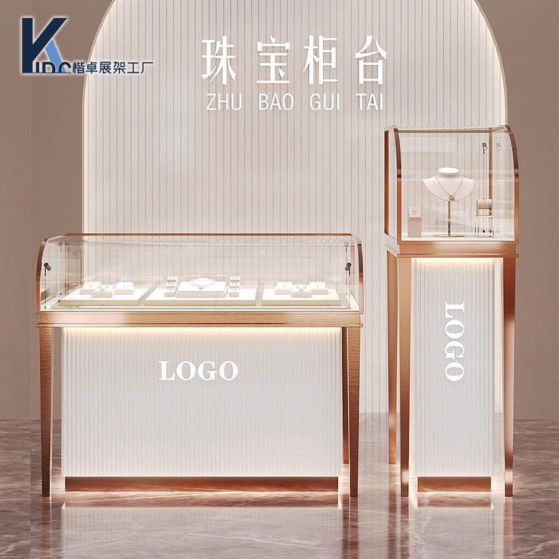 弧形珠宝展示柜黄金首饰柜台不锈钢圆弧珠宝柜商场玻璃陈列展示柜
