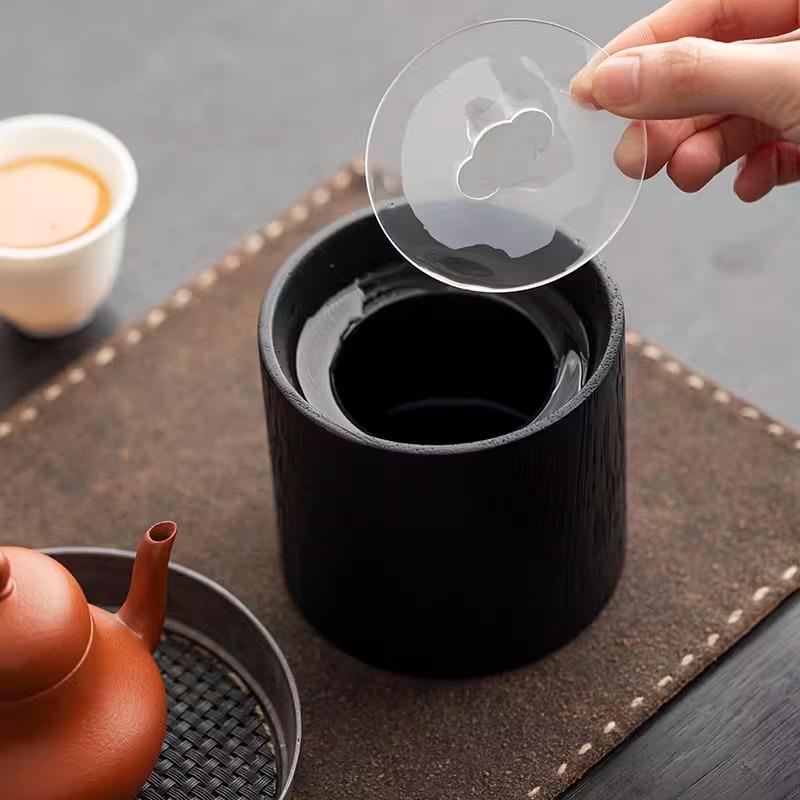 铁艺建水带盖茶洗桌面茶渣缸渣斗中式复古壶承水盂花插茶水洗