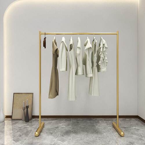 服装晾衣架金色简约展示架家用挂衣架女装店落地架置地晒衣架