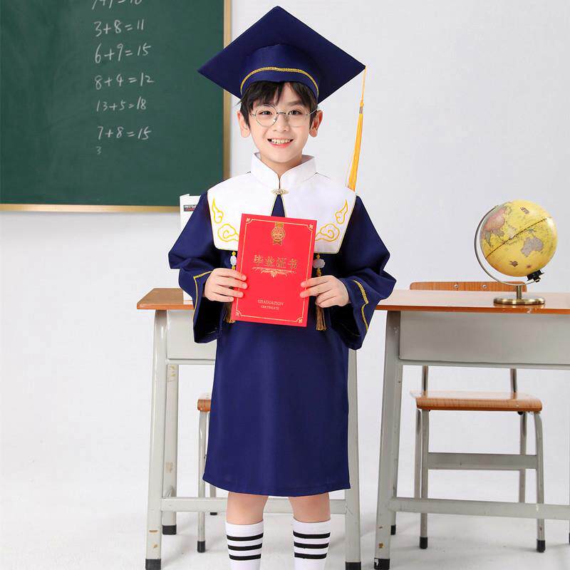 新款中式儿童博士服中国风幼儿园中小学生毕业季摄影礼服纪念套装