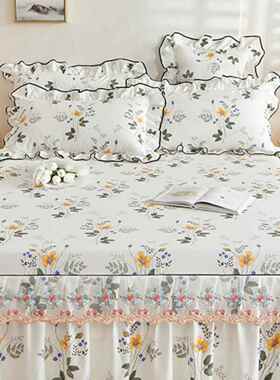 2023新护款床裙蕾单件010纯棉床单三件F97M687T套丝边1.8床罩保套