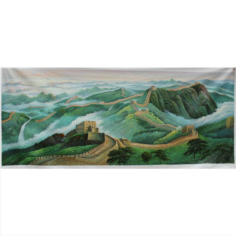 纯手绘油画新中式客厅家居电视背景餐厅风景画办公室长城墙壁挂画