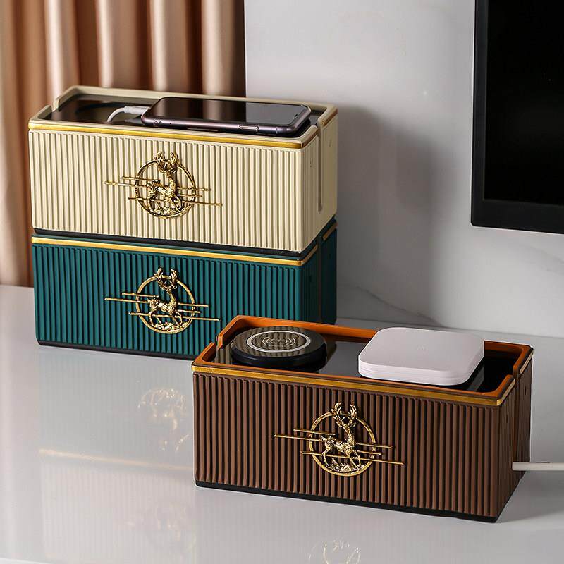 创意无障碍豪华电源线插件收纳盒桌面大电视柜装饰屏蔽盒路由器收