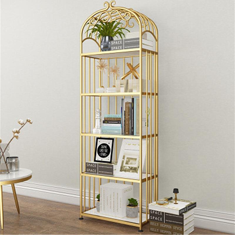 北欧铁艺置物架客厅金色大理石展示架多层收纳书架落地架子