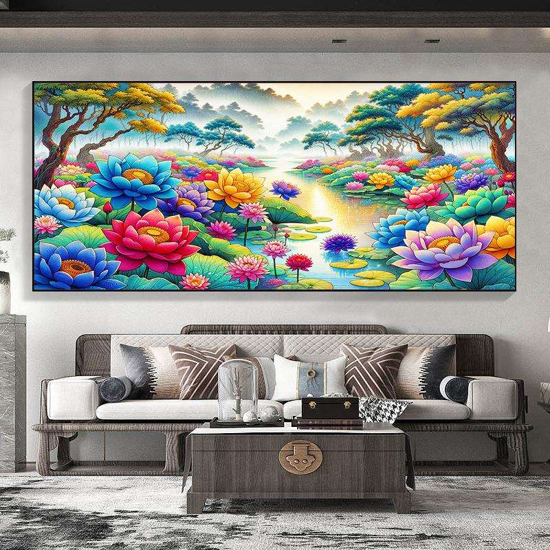 2024新款十字绣荷花客厅风景画刺绣大格挂画大气工厂直销
