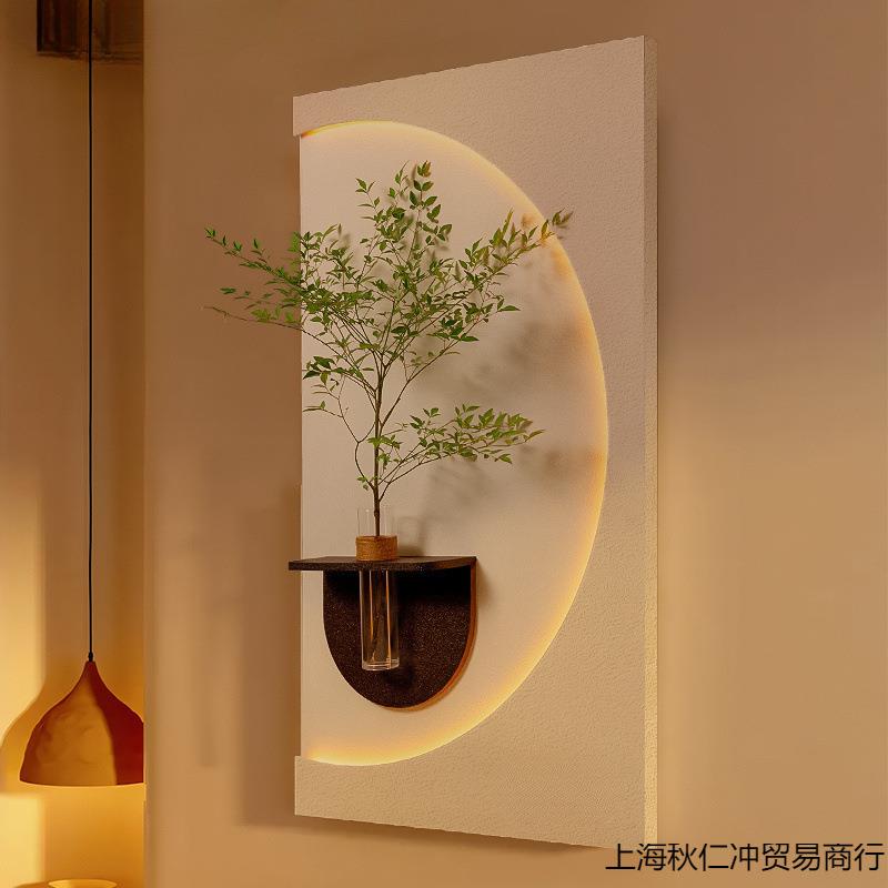 奶油风玄关装饰画水培绿植壁灯光画感客厅挂画入户正对门壁画包邮