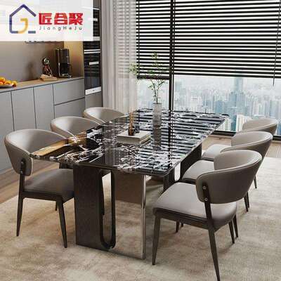 轻超奢KZR餐桌简约大长理石饭桌小合户型家用餐桌椅子组意式晶石
